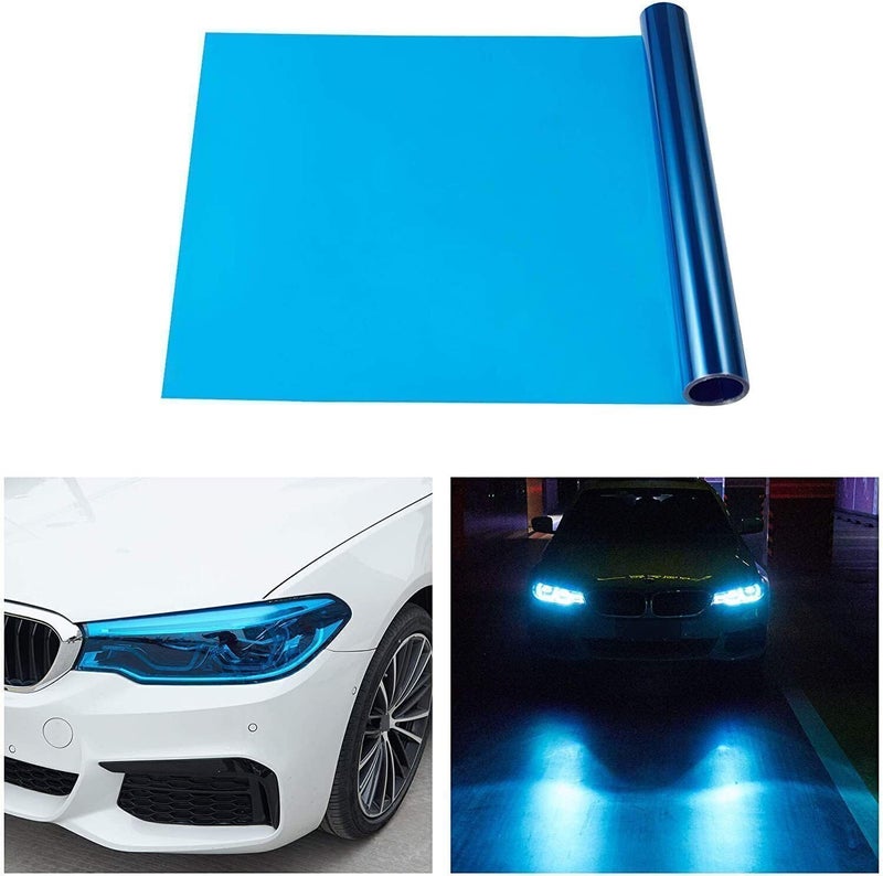 KOMAS 12â€ X 48â€ Tint Vinyl Film Sticker Sheet Roll for Car Headlight, Tail Lights, Fog Lights with Squeegee + Cutter (Glossy Dark Blue) - Image 1